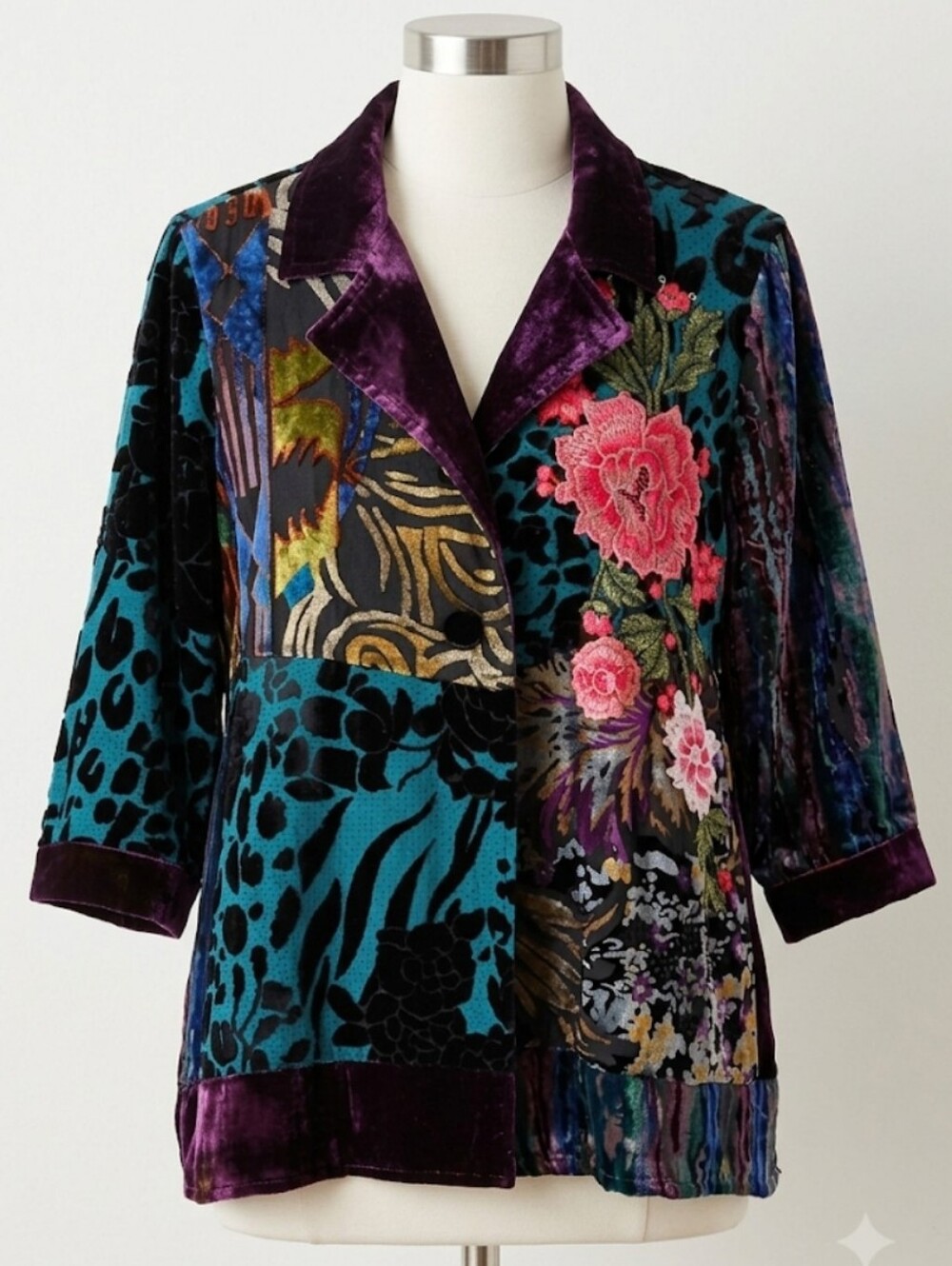 Ali Miles Velvet Floral Jacket Top Size Meduim Petite Whimsigoth Art To Wear